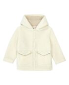 Manteau à Capuche en Laine mélangée Façon Fourrure écru
