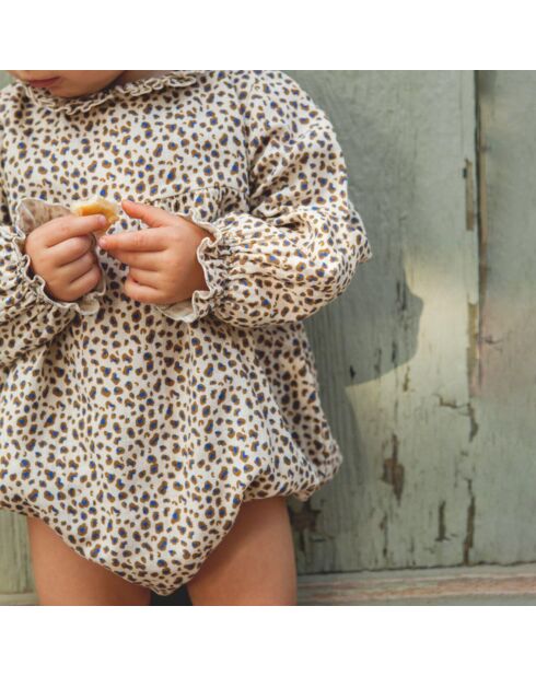 Tutina a gas in cotone Leopard Amour ecru/ stampata