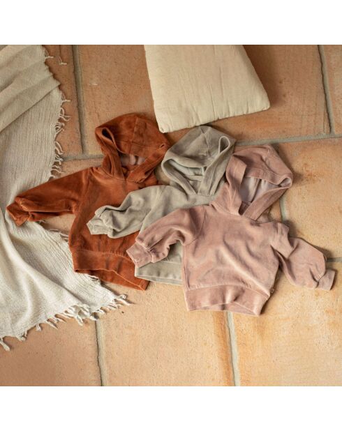Sweat à Capuche Velours Albina taupe