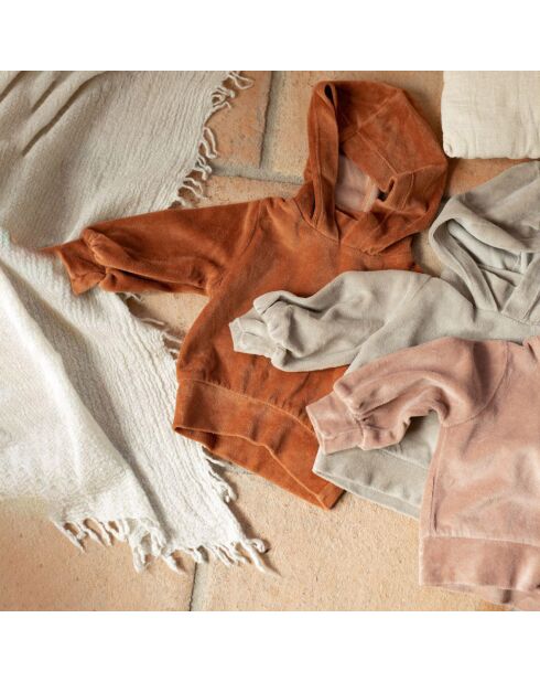 Sweat à Capuche Velours Albina taupe