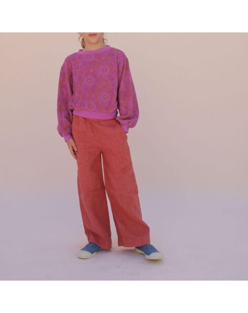 Pantalon 100% Lin Ample vieux rose