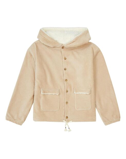 Manteau en Velours Côtelé Fourré beige