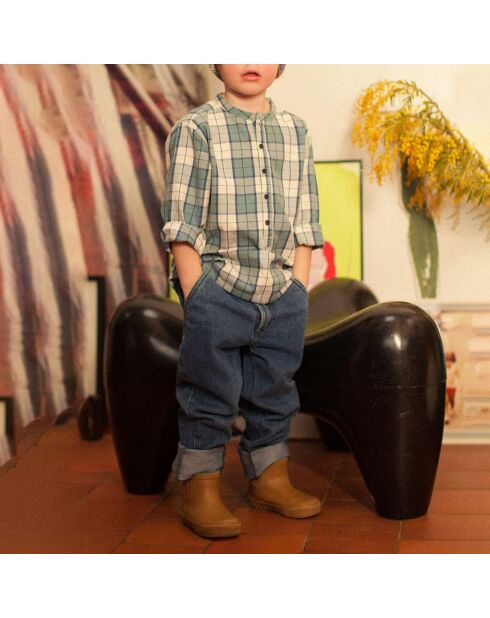 Plaid Grandfather Tartan Kurta ecru/blu