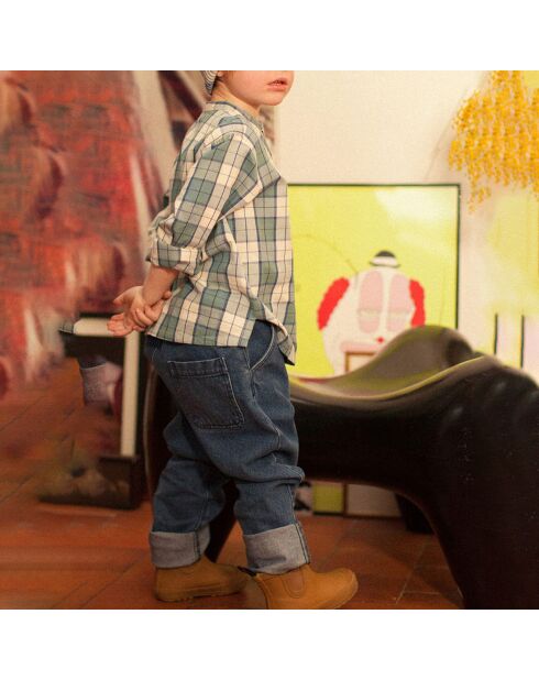 Plaid Grandfather Tartan Kurta ecru/blu