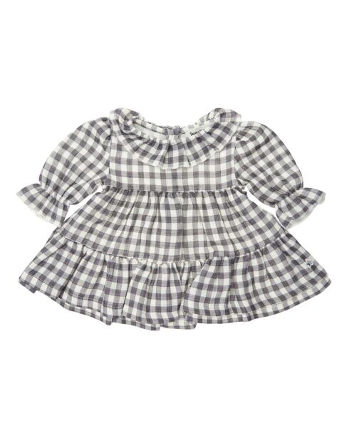Robe en Coton Bio Vichy gris anthracite/blanc