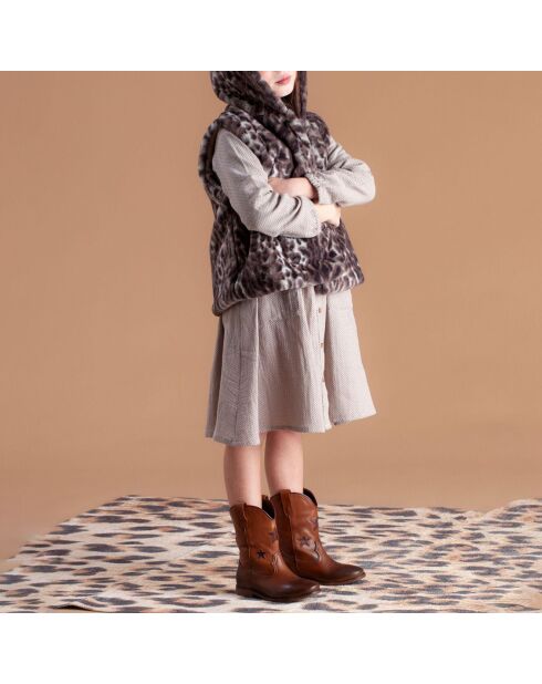 Veste sans manche façon Fourrure Léopard beige/marron