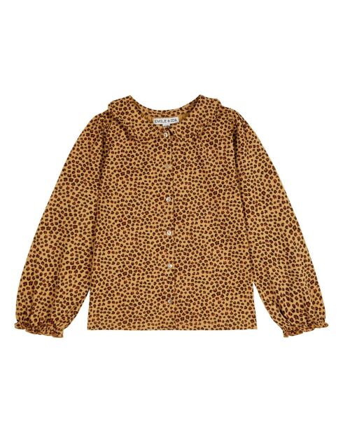 Kamelfarbene Bluse aus Bio-Baumwolljersey mit Leopardenmuster