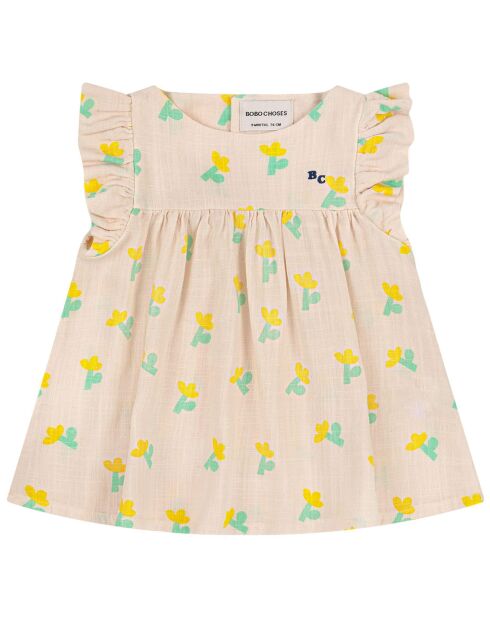 Robe en Lin mélangée Coton et Fleurie rose pâle
