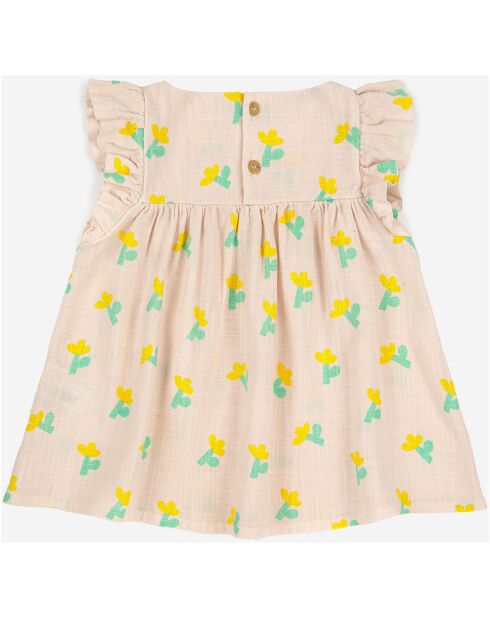 Robe en Lin mélangée Coton et Fleurie rose pâle