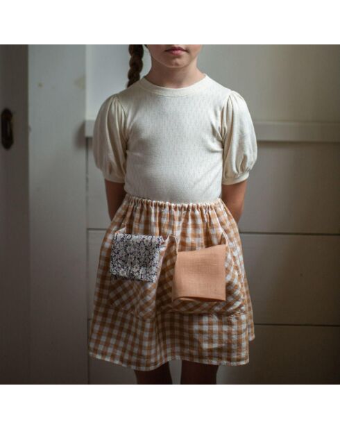 Jupe 100% Lin Vichy Emelia rose pêche
