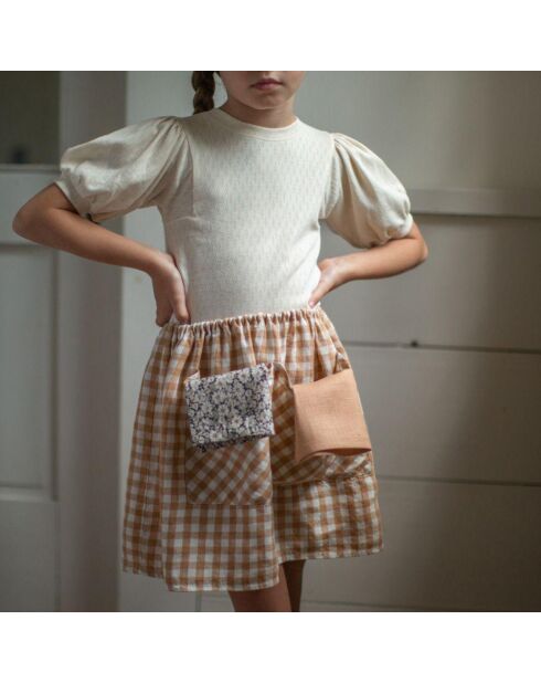 Jupe 100% Lin Vichy Emelia rose pêche