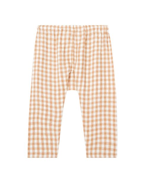 Pantalon 100% Lin Sarouel Vichy Otto rose pêche