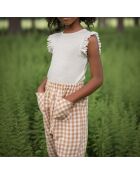 Pantalon 100% Lin Sarouel Vichy Otto rose pêche