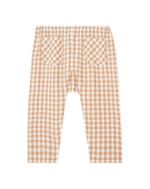 Pantalon 100% Lin Sarouel Vichy Otto rose pêche