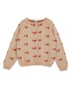 Cardigan en Laine Mérinos mélangée Jacquard Fleuri rose pâle