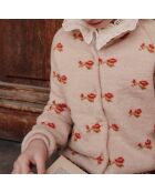 Cardigan en Laine Mérinos mélangée Jacquard Fleuri rose pâle