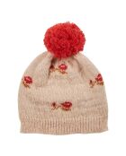 Bonnet en Laine mélangée Jacquard Fleuri rose pâle