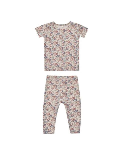 T-Shirt & Legging Bamboo Fleuri blanc cassé