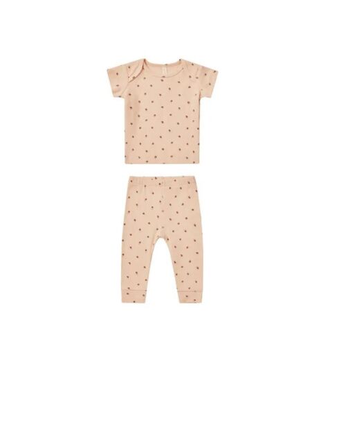 T-Shirt et Legging Côtelé Fraises beige rosé