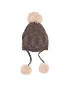 Bonnet en Laine mélangée Jacquard Pompons chocolat