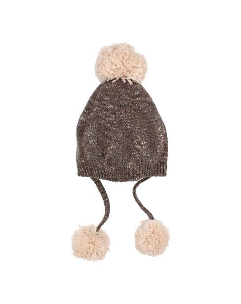 Bonnet en Laine mélangée Jacquard Pompons chocolat