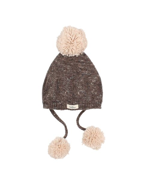 Bonnet en Laine mélangée Jacquard Pompons chocolat