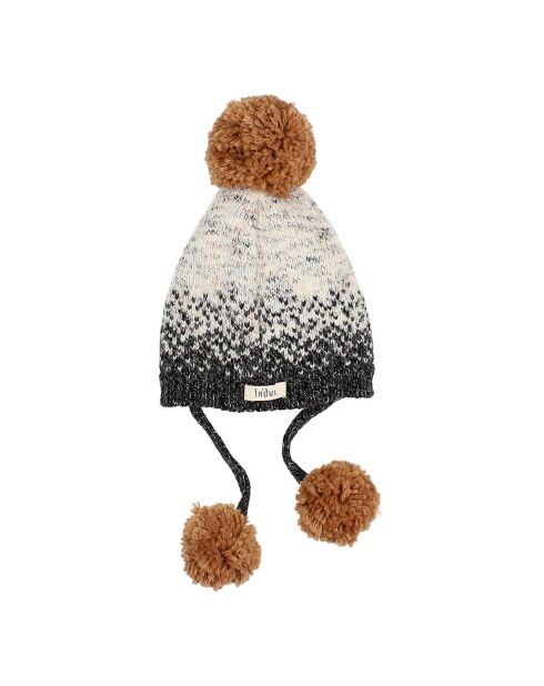 Bonnet en Laine mélangée Jacquard Pompons gris chiné