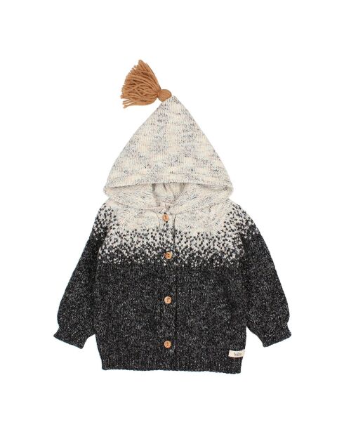 Cardigan à Capuche en Laine mélangée Jacquard gris chiné
