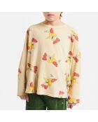 T-Shirt en Coton Bio Coqs jaune pâle
