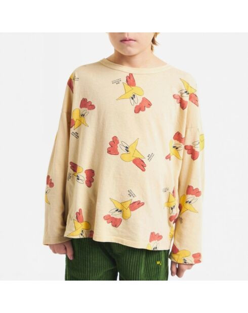 T-Shirt en Coton Bio Coqs jaune pâle