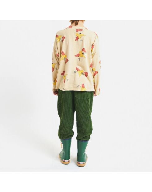 T-Shirt en Coton Bio Coqs jaune pâle