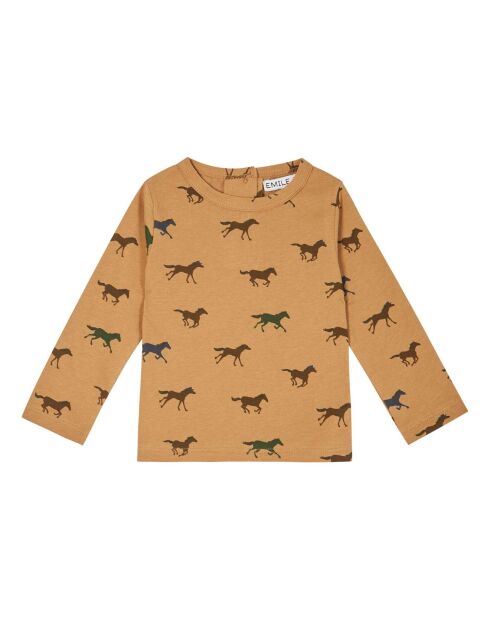 T-Shirt en Coton Bio Chevaux camel