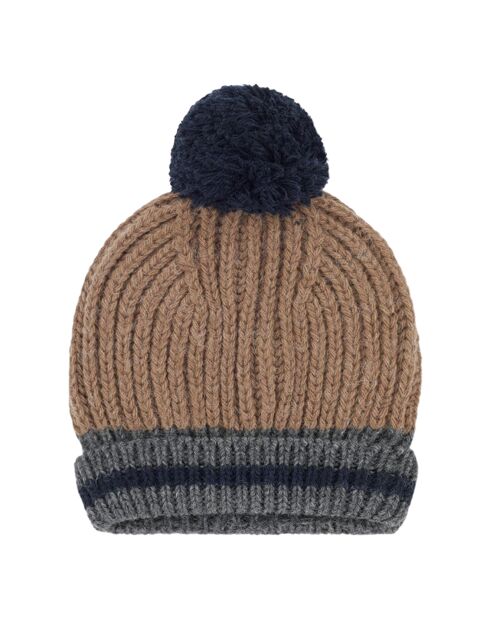 Bonnet en Laine mélangée à Pompon Bicolore Sangei camel