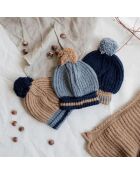 Bonnet en Laine mélangée à Pompon Bicolore Sangei camel