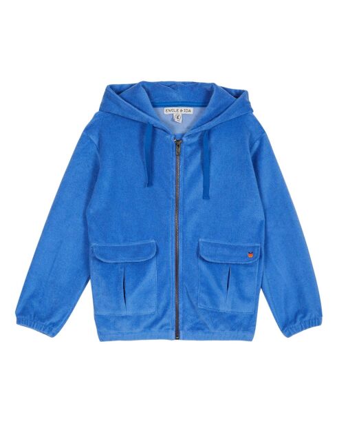 Sweat Zippé à Capuche Eponge Poches bleu
