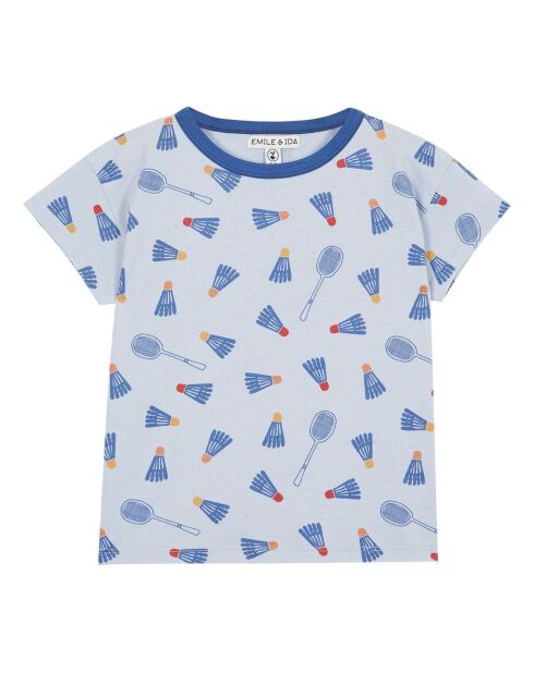 T-Shirt en Coton Bio Rayé Badmington bleu ciel