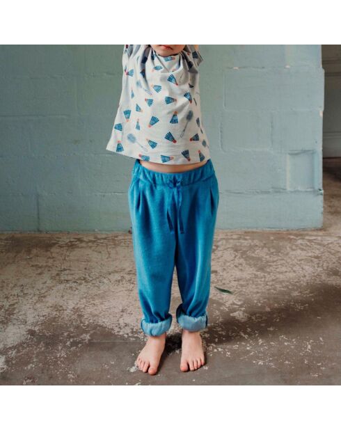 T-Shirt en Coton Bio Rayé Badmington bleu ciel