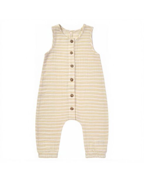 Combinaison en Coton Bio Rayée jaune pâle