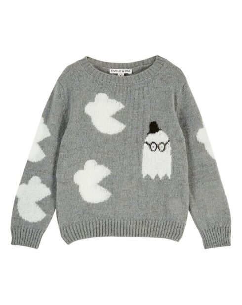 Grauer melierter Pullover Souris aus Wollmischung