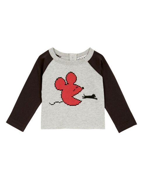 T-Shirt en Coton Bio Bicolore Souris gris chiné