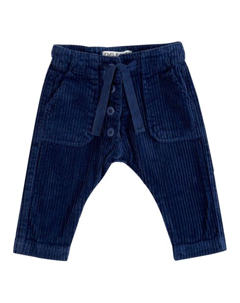 Pantalon en Velours Côtelé Boutonné bleu nuit