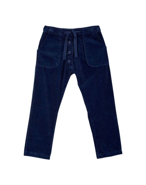 Pantalon en Velours Côtelé Boutonné bleu nuit
