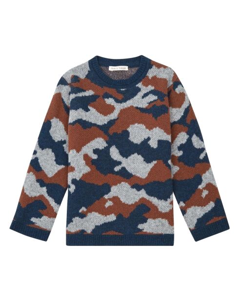 Pull 100% Laine Mérinos Camouflage bleu marine