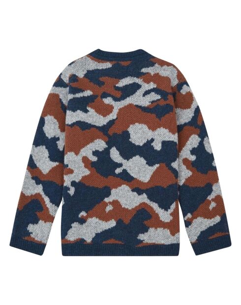 Pull 100% Laine Mérinos Camouflage bleu marine