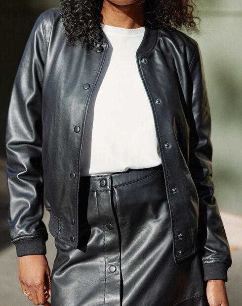 Blouson Aviateur en Cuir Volene noir