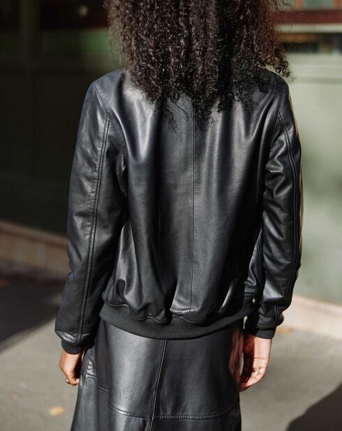 Blouson Aviateur en Cuir Volene noir