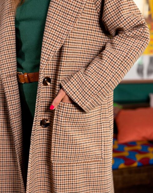 Manteau en Laine mélangée Villy pied-de-poule beige