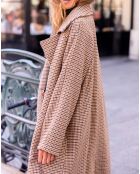 Manteau en Laine mélangée Villy pied-de-poule beige