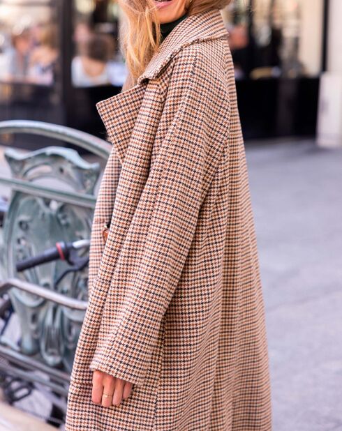 Manteau en Laine mélangée Villy pied-de-poule beige