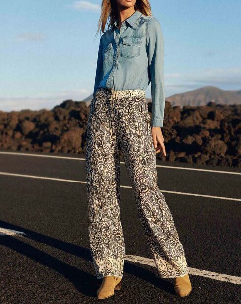 Pantalon en Lin mélangé Paulina bicolore marron